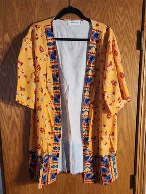 JULYCLO Yellow Floral Open Kimono Like Swim Coverup, NWOT, Size Large